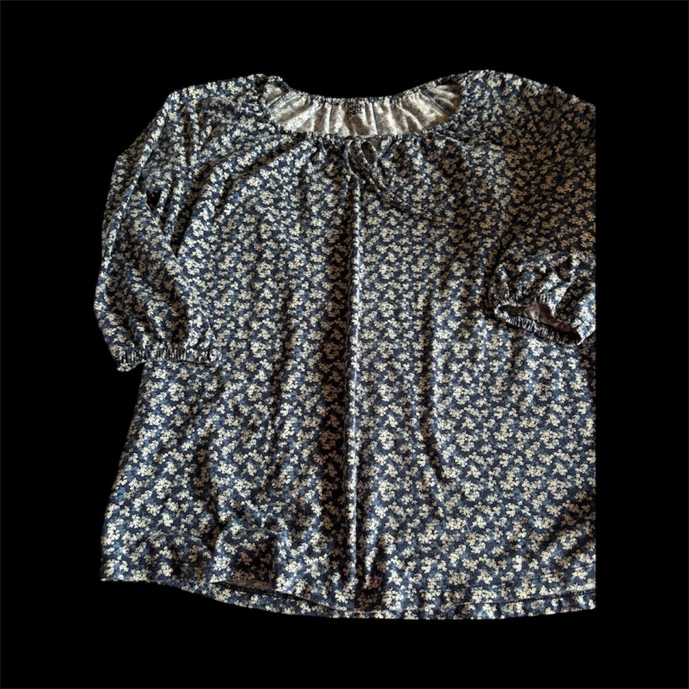 Lands' End Navy Floral Blouse